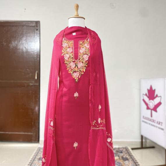 Summer cool ari work suit with heavy embroidered dupatta