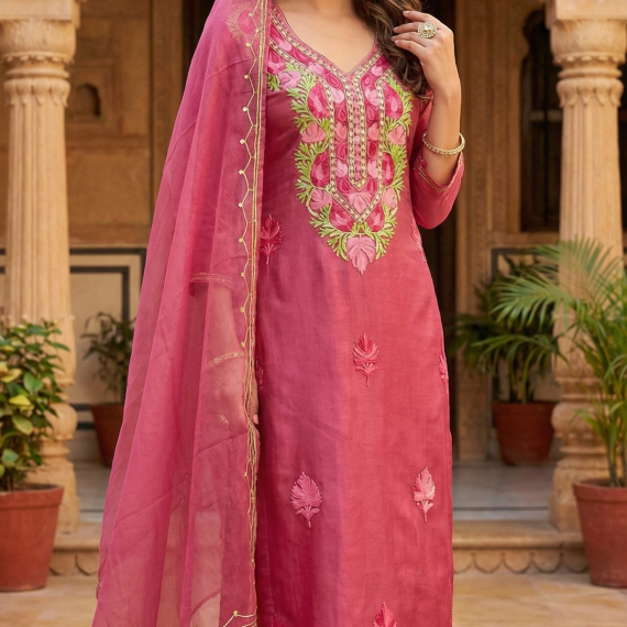pure Upada silk suit with ari work dupatta and heavy embroidery