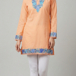 Pure summer cool short kurti top with ari embroidered sleeves, neck and border